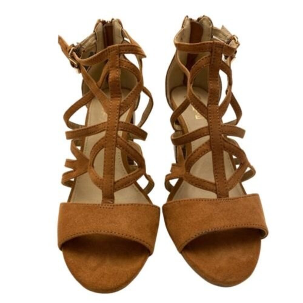 Brash Women’s Brown Nubuck Strappy Peep Toe Heels Size 6.5